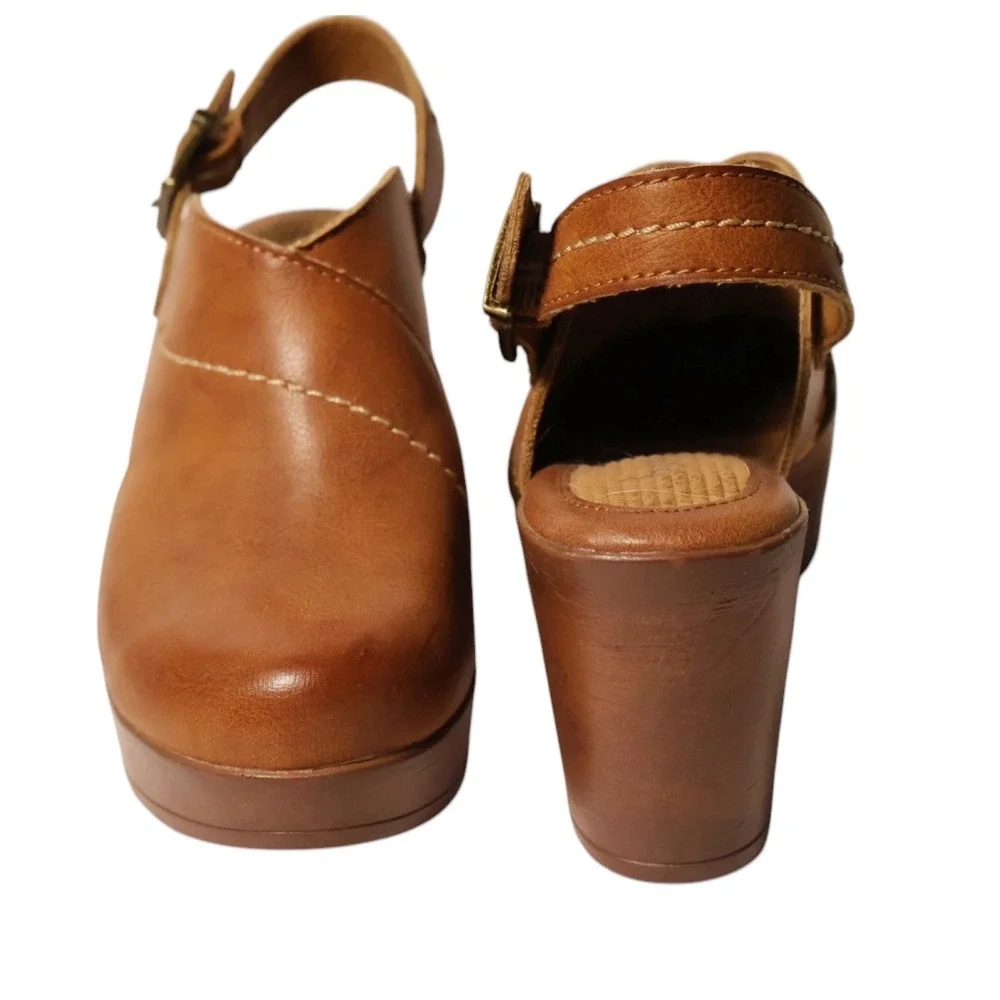 B.O.C. Tan Cognac Faux Leather Slingback Platform Clog Heels Size 7